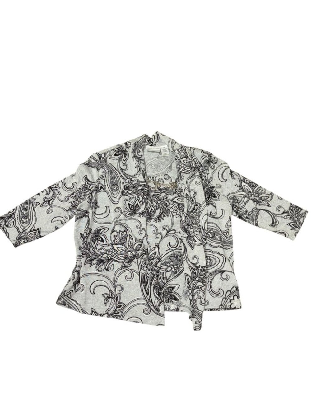 Alfred Dunner Petite Medium Gray Open Cardigan with Shirt Liner